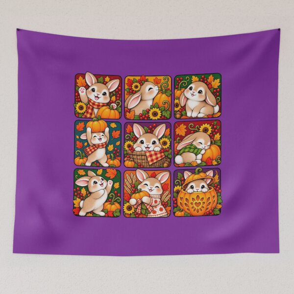 Item preview, Kawaii Autumn Bunny Pumpkin Sticker Pack Fall Animal Grid Art designed and sold by lamiarte.
