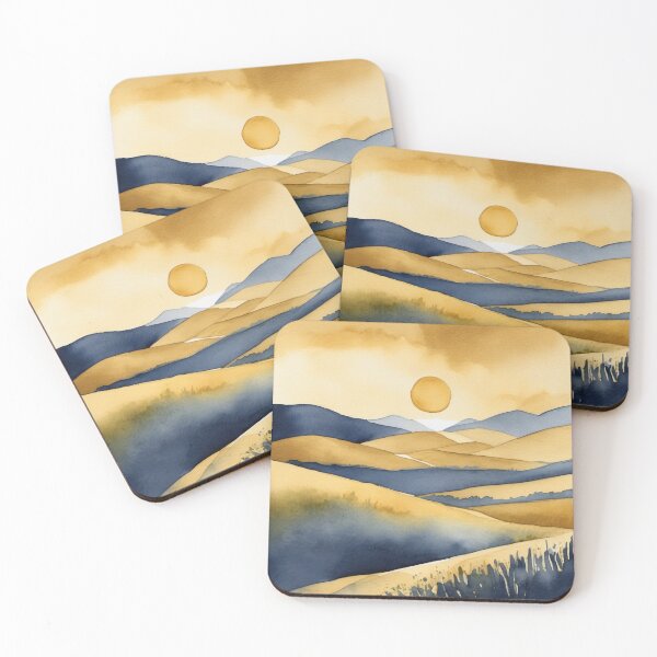 Item preview, Rolling Hills and a Big Sun - Soft Watercolor Landscape designed and sold by Hidamari's SHOP.