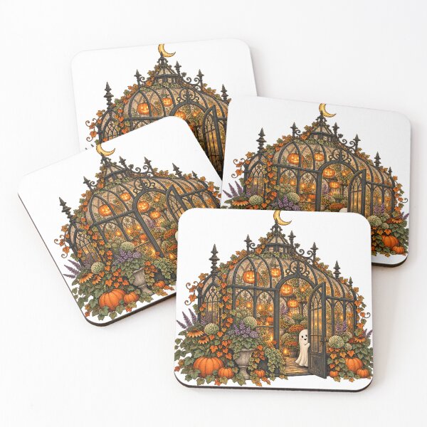 Item preview, Haunted Greenhouse with Friendly Ghost and Pumpkins designed and sold by NewAgeNexus.