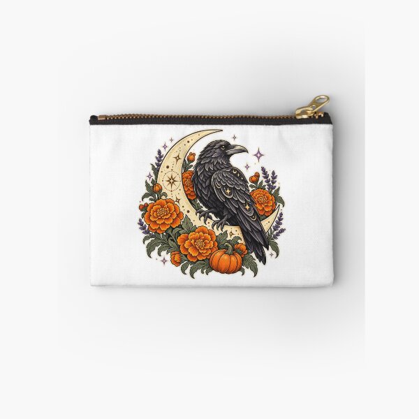 Item preview, Celestial Raven with Moon and Marigolds designed and sold by NewAgeNexus.