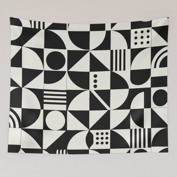 Item preview, Minimalist Black and White Bauhaus Geometric Mosaic Seamless Pattern designed and sold by Shivora Studio.
