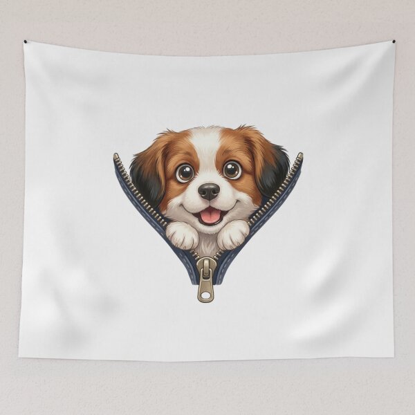 Item preview, Cute Puppy Peeking from Zipper - Happy Cavalier King Charles Spaniel Art designed and sold by ODELUNITY.