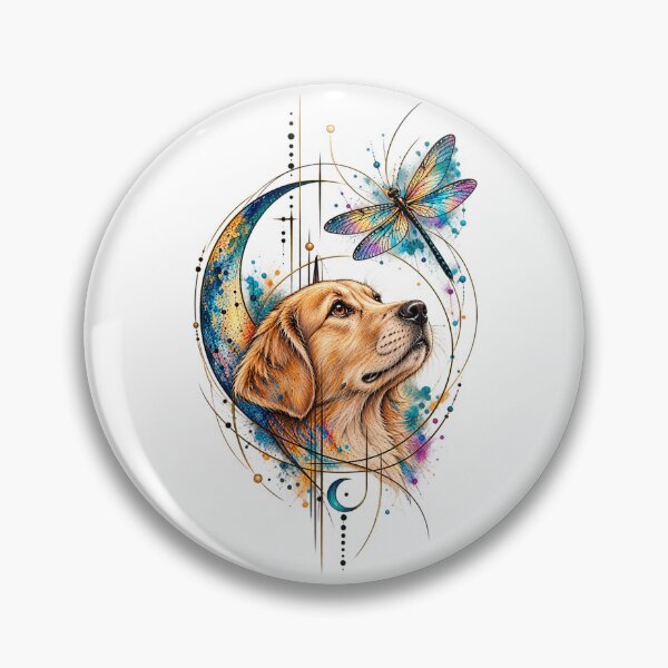 Item preview, Golden Dog Portrait with Butterfly and Crescent Moon designed and sold by MichalHau.