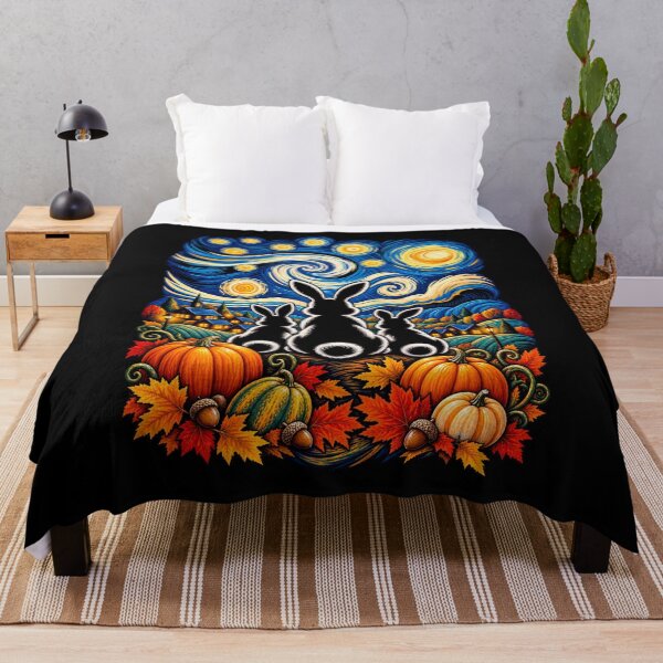 Item preview, Three Bunnies Starry Night Pumpkin rabbit Patch Moon Silhouette Art designed and sold by lamiarte.