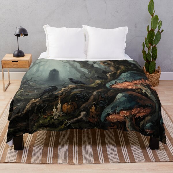 Item preview, Dark Fantasy Haunted Forest with Glowing Mushrooms and Ravens designed and sold by cr6zym1nd.
