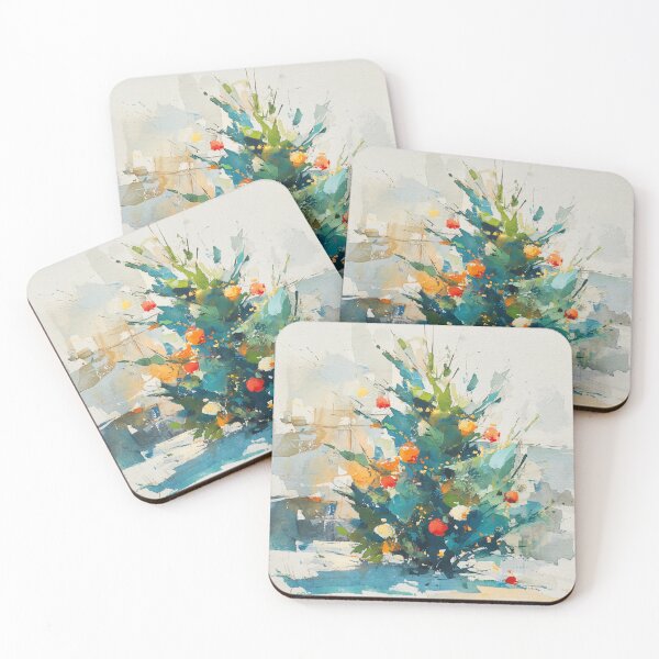Item preview, Watercolor Christmas Tree with Red and Orange Ornaments designed and sold by solynneart.