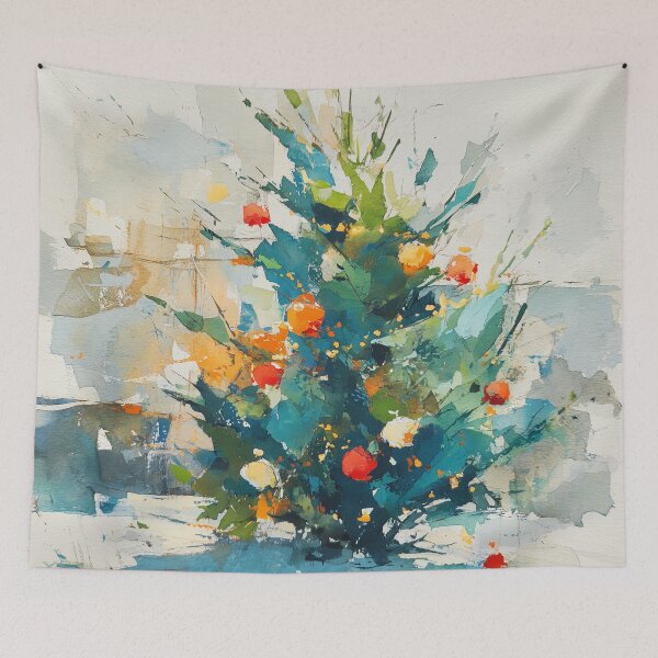 Item preview, Watercolor Christmas Tree with Red and Orange Ornaments designed and sold by solynneart.