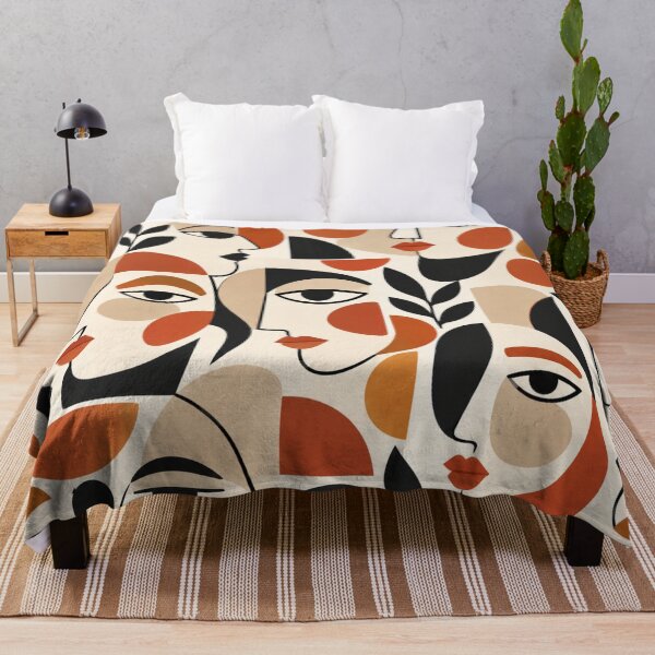 Item preview, Abstract Cubist Line Art Faces Terracotta Boho Seamless Pattern designed and sold by Shivora Studio.