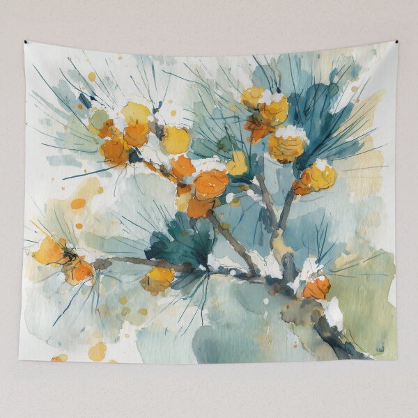Item preview, Frosted Pine Branch with Golden Cones in Watercolor designed and sold by solynneart.
