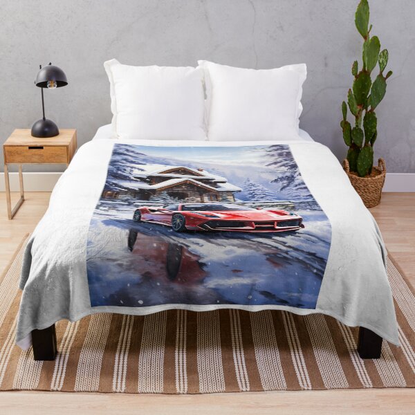 Item preview, Red Exotic Supercar at Snowy Alpine Chalet designed and sold by RevUpDesign.