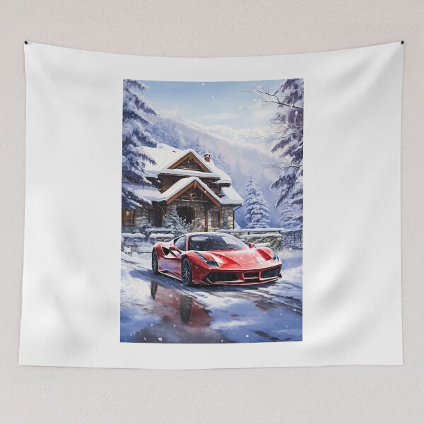 Item preview, Red Exotic Supercar at Snowy Alpine Chalet designed and sold by RevUpDesign.