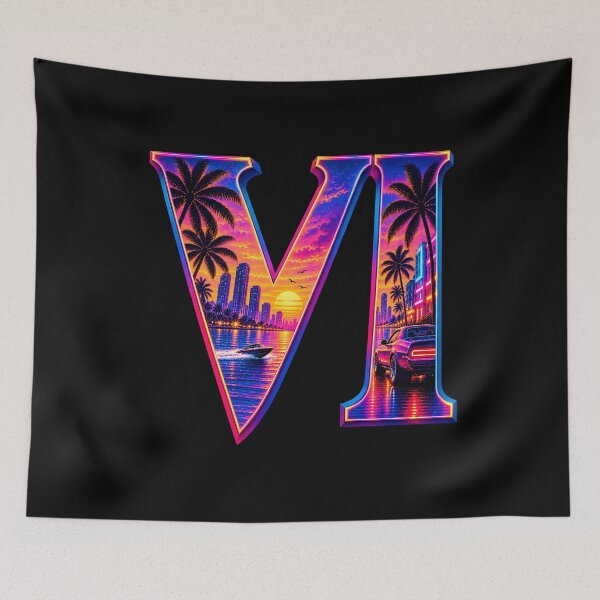 Item preview, Neon VI Sunset Cityscape Retro Lettering designed and sold by Huresamush.