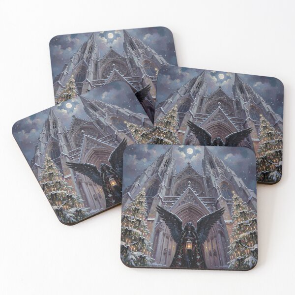 Item preview, Dark Angel Gothic Christmas Cathedral Under a Full Moon Fantasy Art designed and sold by cr6zym1nd.