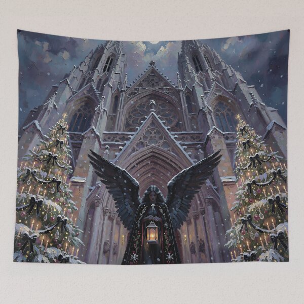 Item preview, Dark Angel Gothic Christmas Cathedral Under a Full Moon Fantasy Art designed and sold by cr6zym1nd.