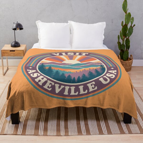 Item preview, Visit Asheville USA Retro Blue Ridge Mountains Sunset Badge designed and sold by AIG - Andrei Ilie Graphics.