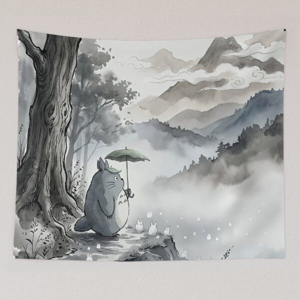 Item preview, Ink Wash Totoro in the Misty Mountains designed and sold by homedeco12.