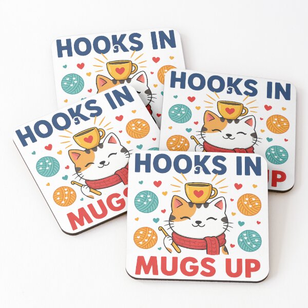 Item preview, Hooks In Mugs Up - Funny Crochet Cat with Yarn and Coffee designed and sold by EverOakArt.