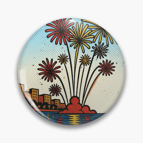 Item preview, Fireworks Over the Ocean – Retro Pop Art Tropical Night Celebration designed and sold by GeEeN.