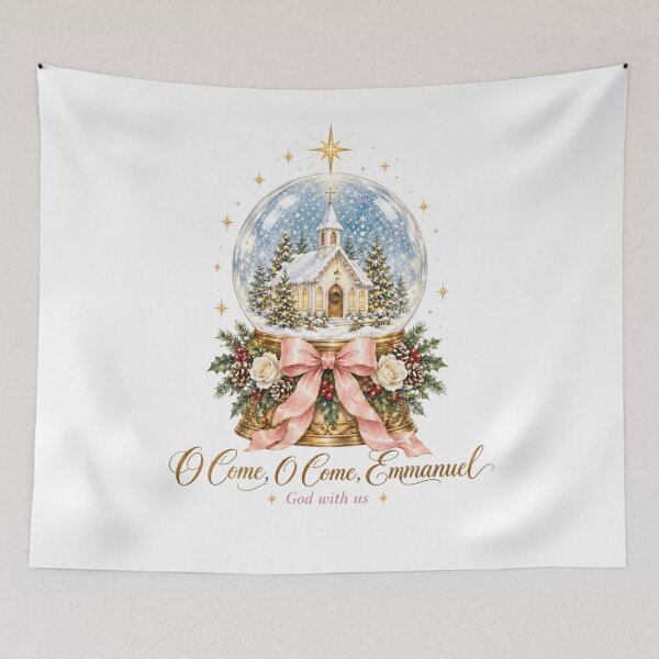 Item preview, O Come O Come Emmanuel Watercolor Christmas Snow Globe Chapel designed and sold by Panom Suavichien.
