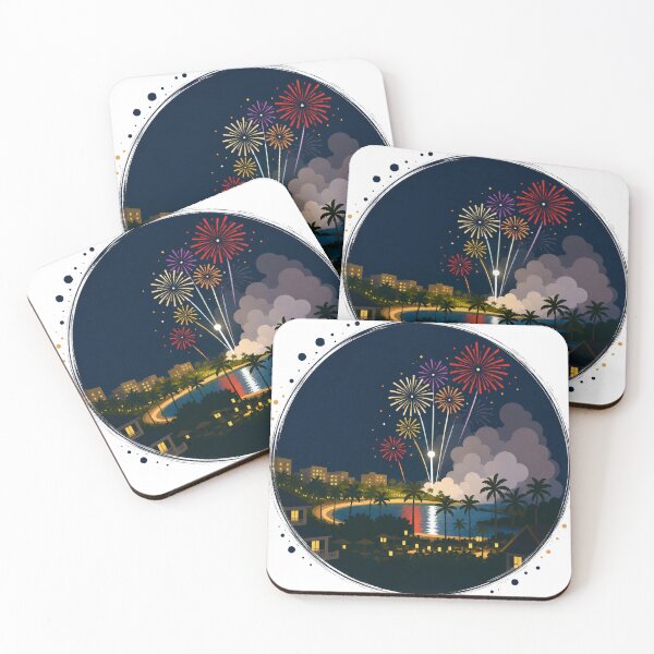 Item preview, Tropical Fireworks Night – Colorful Ocean Celebration Retro Art designed and sold by GeEeN.