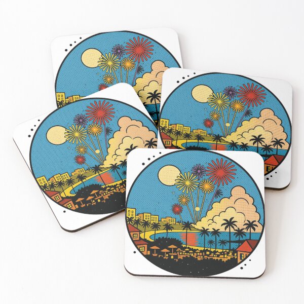 Item preview, Tropical Fireworks Festival – Retro Pop Art Ocean Night Celebration designed and sold by GeEeN.