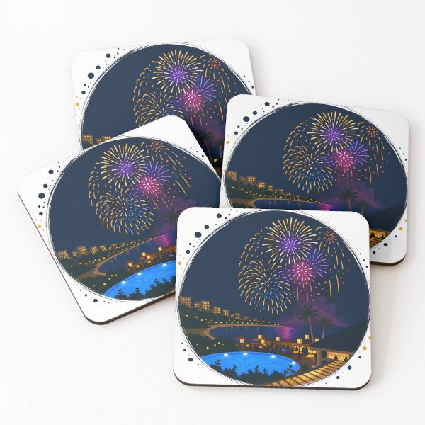 Item preview, Tropical Fireworks Paradise – Colorful Summer Night Ocean Art designed and sold by GeEeN.