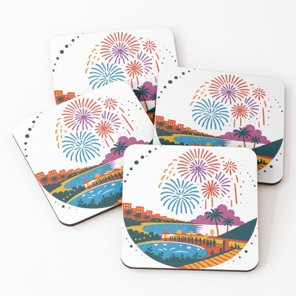 Item preview, Tropical Fireworks Celebration – Colorful Retro Beach Party Art designed and sold by GeEeN.