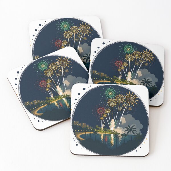 Item preview, Tropical Fireworks Night – Colorful Ocean Celebration Vintage Art designed and sold by GeEeN.
