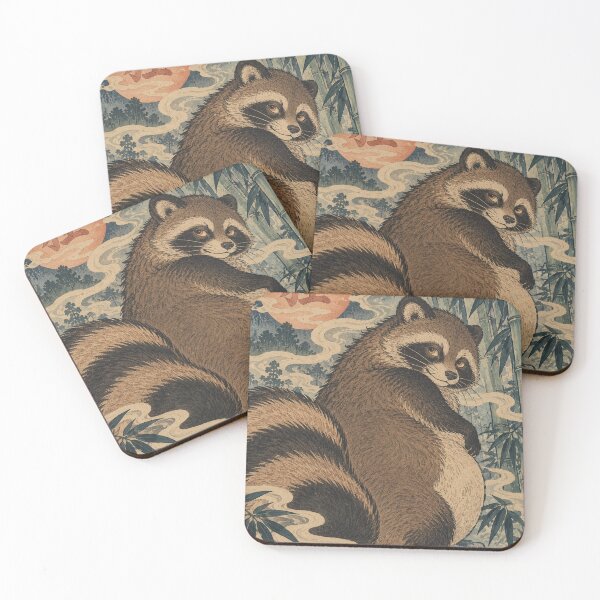Item preview, Japanese Bake-danuki Yokai - Tanuki in Misty Bamboo Forest designed and sold by bapupa.