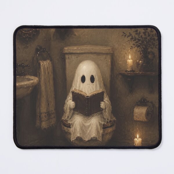 Item preview, Adorable ghost reading a book on the toilet: fun, vintage-style bathroom art designed and sold by Knightofartx25.