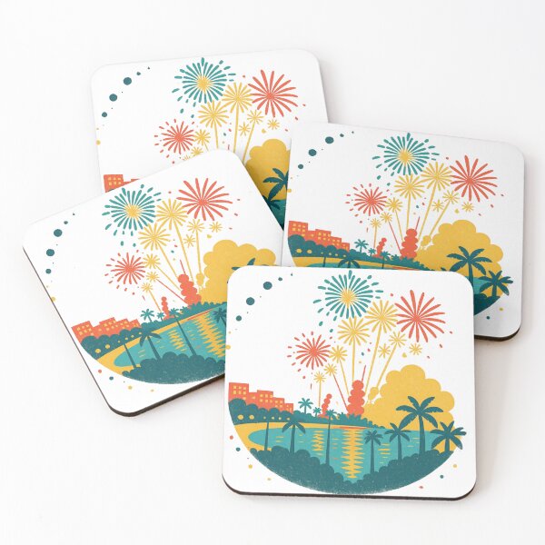 Item preview, Tropical Fireworks Paradise – Colorful Retro Ocean Celebration Art designed and sold by GeEeN.