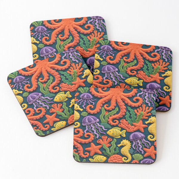 Item preview, Cute Felt Ocean Creatures Seamless Pattern Marine Graphic designed and sold by  One City Two Children Studio.