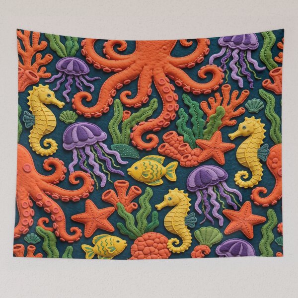 Item preview, Cute Felt Ocean Creatures Seamless Pattern Marine Graphic designed and sold by  One City Two Children Studio.