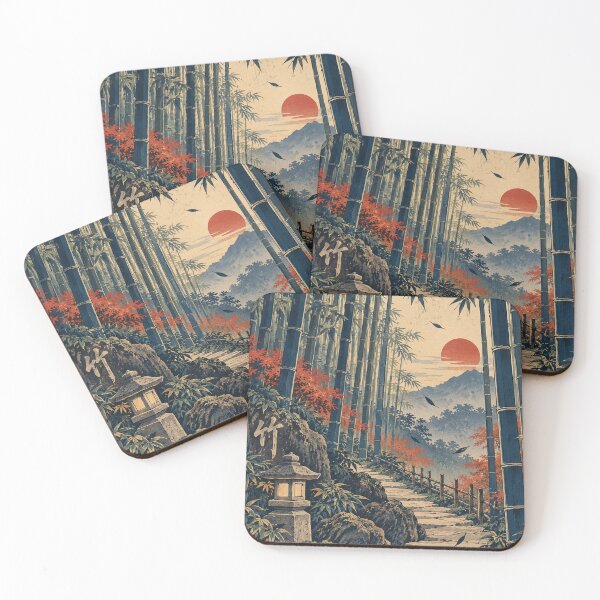 Item preview, Japanese Bamboo Forest - Stone Lantern Path at Sunset designed and sold by bapupa.