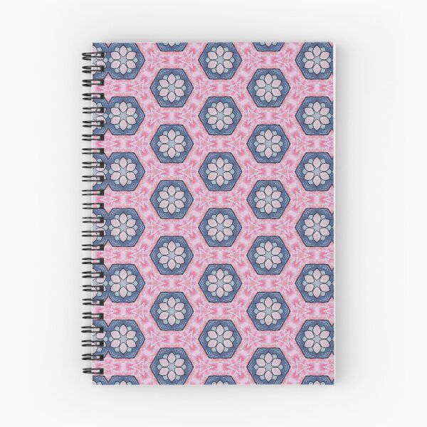 Item preview, Coral Pink Blush Slate Blue Indigo Honeycomb Starburst Hexagonal Mosaic Mandala - Duvet Cover designed and sold by ArithraStudio.