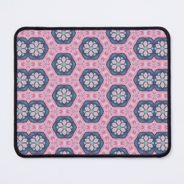 Item preview, Coral Pink Blush Slate Blue Indigo Honeycomb Starburst Hexagonal Mosaic Mandala - Duvet Cover designed and sold by ArithraStudio.