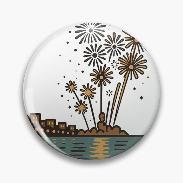 Item preview, Golden Fireworks Over the Ocean – Minimalist Vintage Night Art designed and sold by GeEeN.