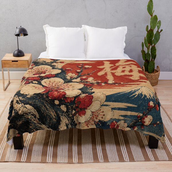 Item preview, Botanical Japanese - Plum Blossoms Over Mount Fuji designed and sold by bapupa.