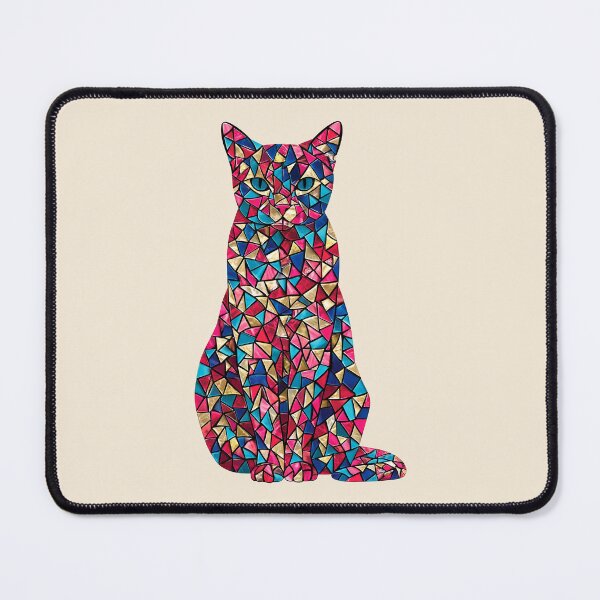 Item preview, Mosaic Cat Sitting in Red Blue and Gold Tiles designed and sold by FrostyForge.