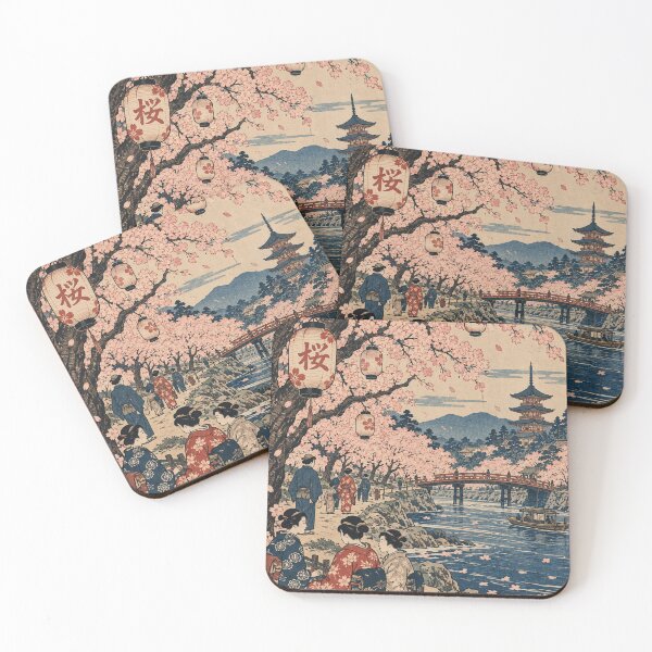 Item preview, Japanese Cherry Blossom Festival - Riverside Hanami Under Lanterns designed and sold by bapupa.