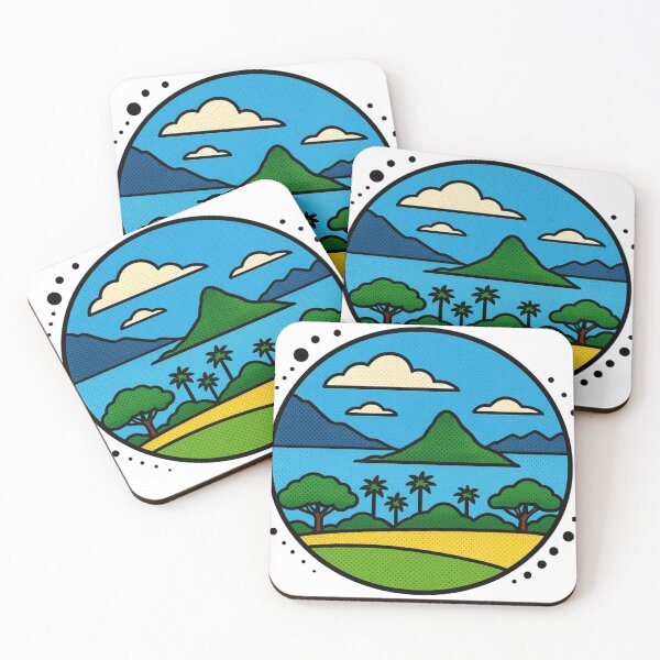 Item preview, Tropical Island Paradise – Retro Pop Art Ocean and Palm Trees designed and sold by GeEeN.