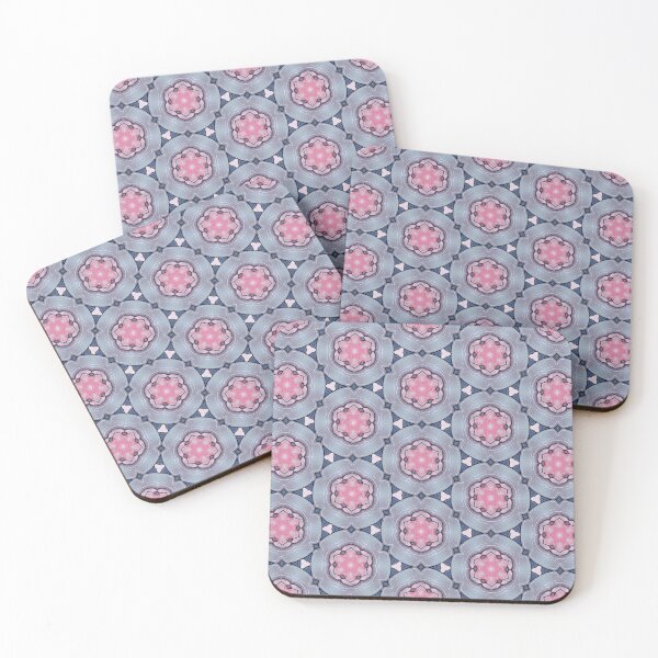 Item preview, Coral Pink Slate Blue Medallion Hexagonal Starburst Mosaic Mandala - Duvet Cover designed and sold by ArithraStudio.