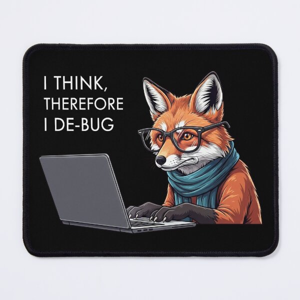 Item preview, I Think Therefore I Debug Design – Nerdy Fox Programmer Illustration designed and sold by Luminari Creations.