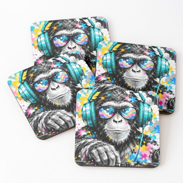 Item preview, DJ Chimp Color Splash Painting Teal Headphones Sunglasses designed and sold by GrinGalore.