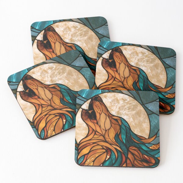 Item preview, Wolf Moon Howling in Burnt Orange Leaded Glass designed and sold by FrostyForge.