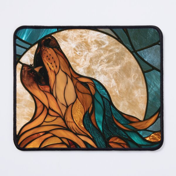 Item preview, Wolf Moon Howling in Burnt Orange Leaded Glass designed and sold by FrostyFrisby.