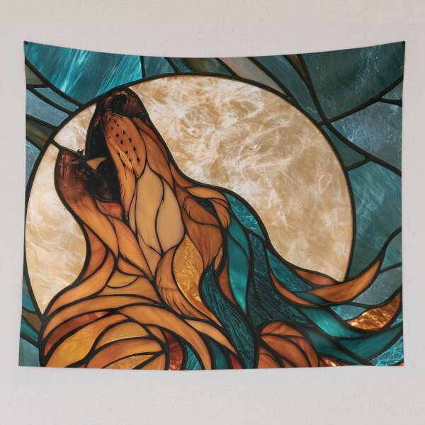 Item preview, Wolf Moon Howling in Burnt Orange Leaded Glass designed and sold by FrostyForge.
