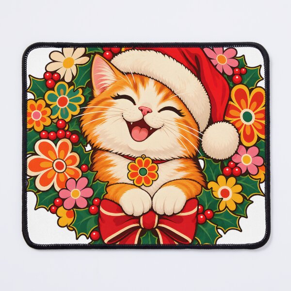 Item preview, Groovy Christmas Cat – Retro 70s Wreath and Flowers Holiday Design designed and sold by Big Smile Studio.
