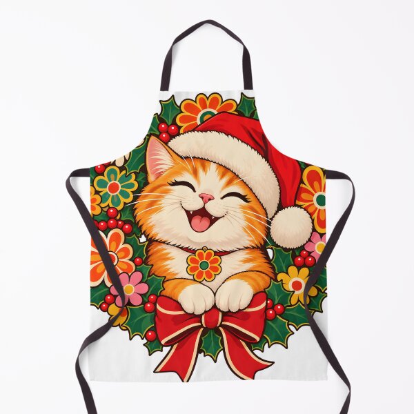 Item preview, Groovy Christmas Cat – Retro 70s Wreath and Flowers Holiday Design designed and sold by Big Smile Studio.