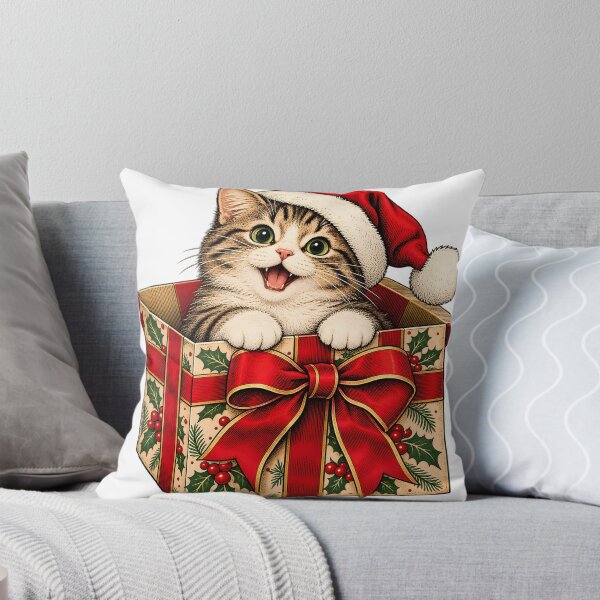 Item preview, Cat in a Gift Box – Vintage Woodcut Christmas Present Design designed and sold by Big Smile Studio.